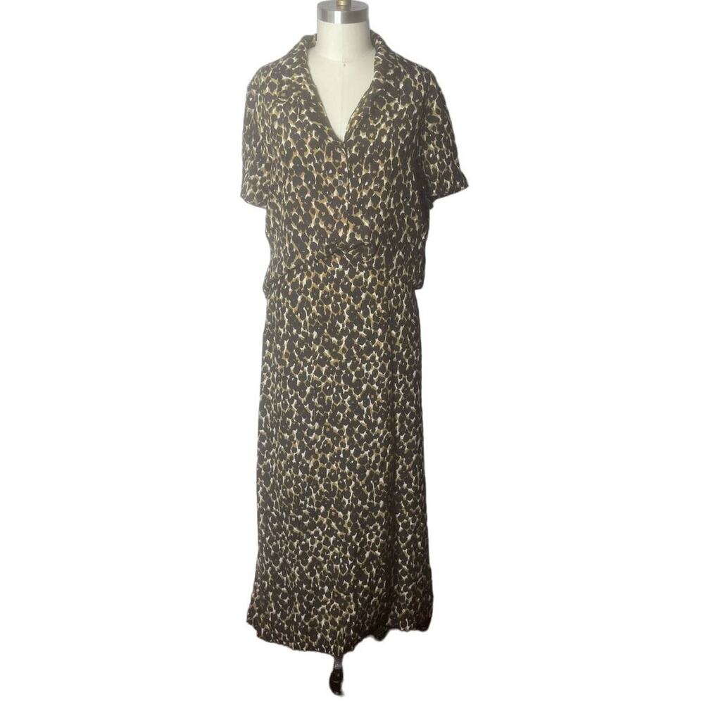 Halston Cheetah Print 100% Silk Skirt Set Size 14